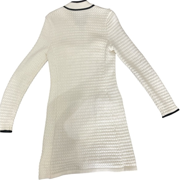 Boston Proper Cream Sweater Cardigan with Faux Leather Black Trim - Picture 3 of 4